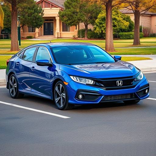 Honda Civic 2022, color azul, estacionado cerca de un parque