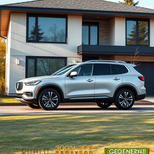 SUV familiar plateada estacionada frente a una casa moderna